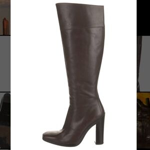 Balenciaga knee high heeled brown leather boots